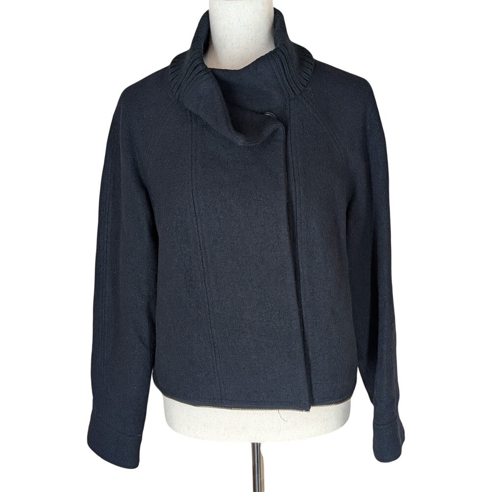 Vince Black Cropped Jacket Womens Small Wool Double Breasted Coat Sweater Collar
